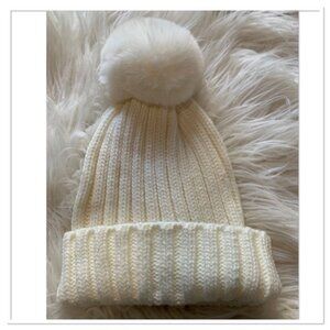 BCBGeneration Knit Pom Pom Beanie Ivory One Size